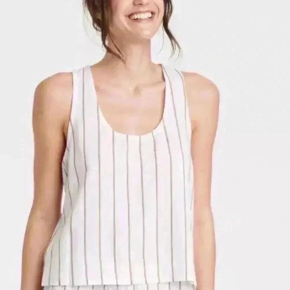 STARS ABOVE Striped Linen Blend Racerback Tank Top Size L - Picture 1 of 13